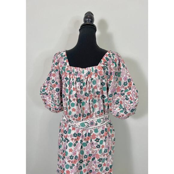 Cleobella Mara Mini Dress Multi Large Floral Fit Flare Lined Cotton Boho Peasant - Picture 4 of 5